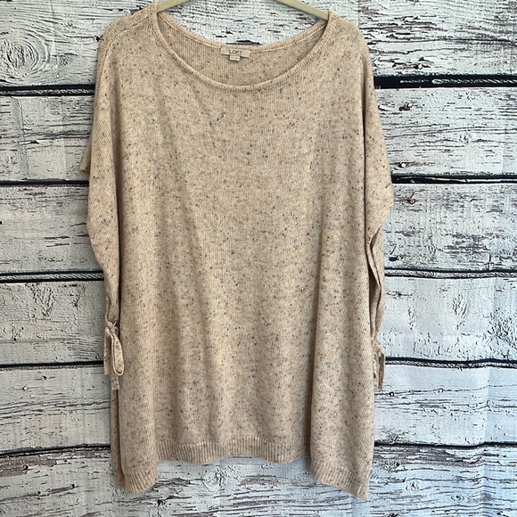 LOFT Oversized Flecked Blue Confetti Side Tie Cream Fall Poncho Size XS/S - Picture 4 of 13